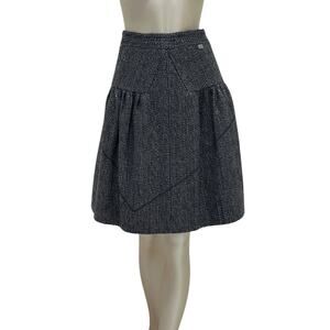 CHANEL 2014 Black Tweed Mid-Length Skirt - Size 36FR